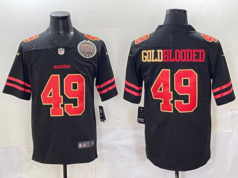Men San Francisco 49ers #49 Goldblooded Black gold 2024 Nike Vapor Limited NFL Jersey style 002
